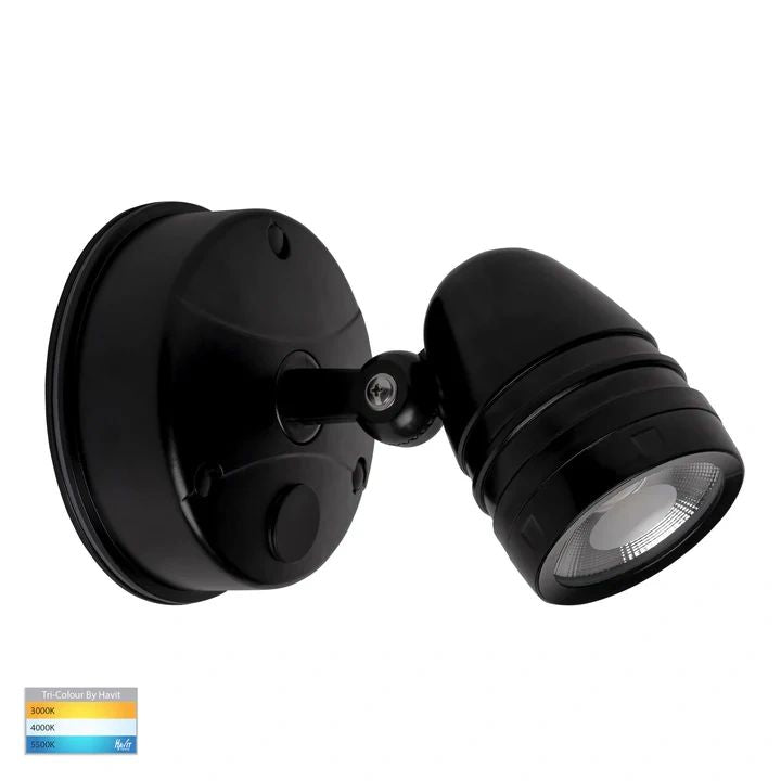 HV3791T- Focus Polycarbonate Single Adjustable Spot Light BLACK Flood and Sensor light