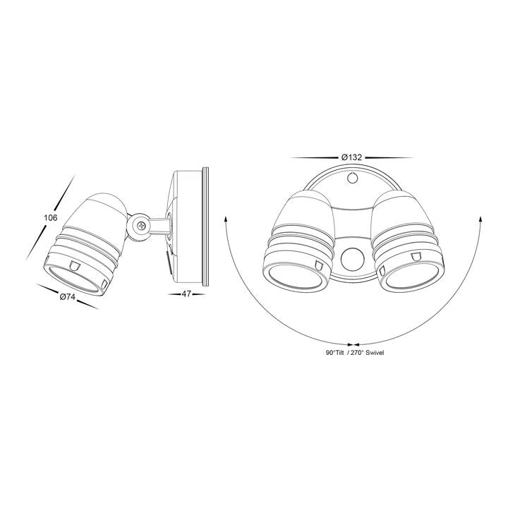 HV3794T- Focus Polycarbonate Double Adjustable Spot Light With Sensor Flood and Sensor light