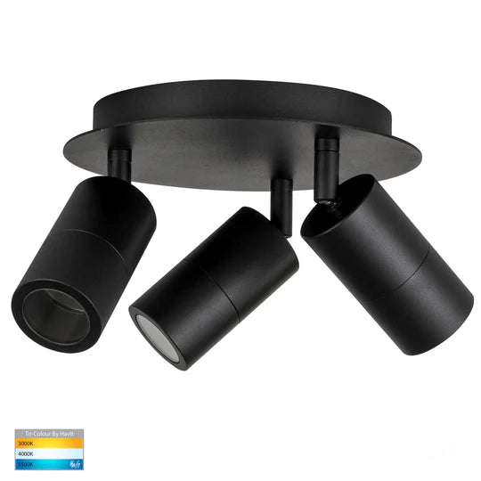 HV4001T-3-BLK-RND - Tivah Black 3 Light Round Plate Spotlight