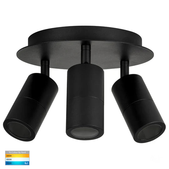HV4001T-3-BLK-RND - Tivah Black 3 Light Round Plate Black Spotlight