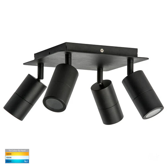 HV4001T-4-SQ - Tivah 4 Light TRI Colour LED Square Plate Black Spotlight