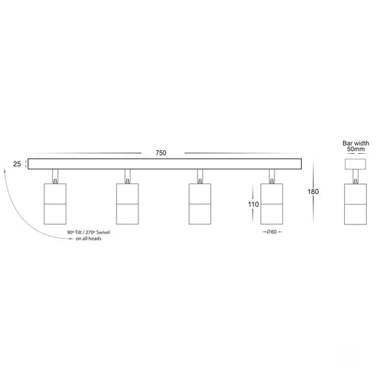 HV4001T-4- Tivah 4 Light TRI Colour LED Bar Lights Spot light