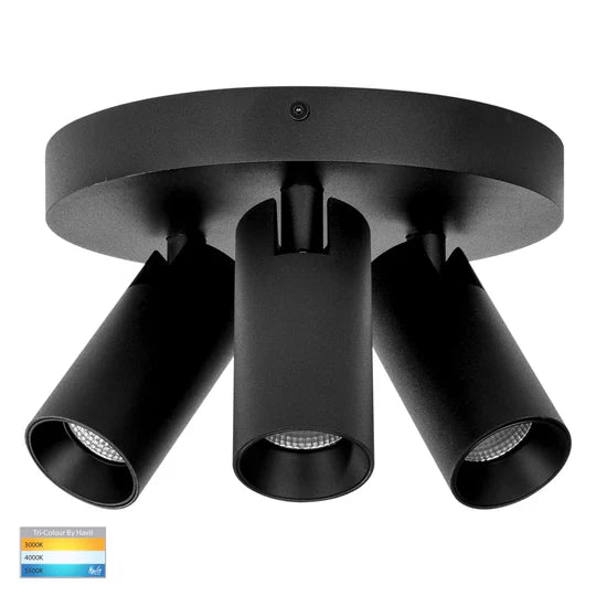 HV4002T-3-RND - Revo 3 Light TRI Colour Round Plate Black Spot light