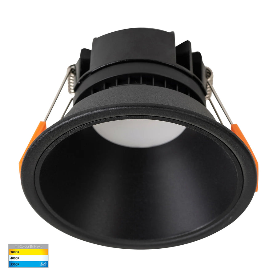 HV5528T-BB - Gleam Black with Black Insert Tri Colour Fixed Deep LED Downlight Downlight