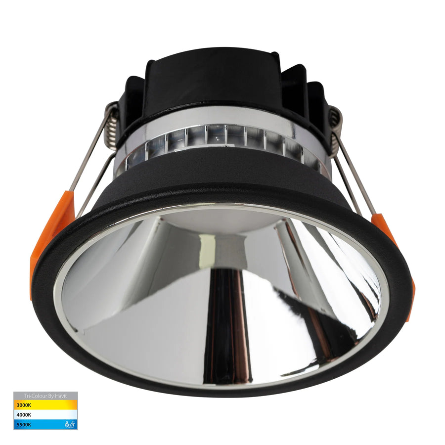 HV5528T-BC - Gleam Black with Chrome Insert Tri Colour Fixed Deep LED Downlight Downlight