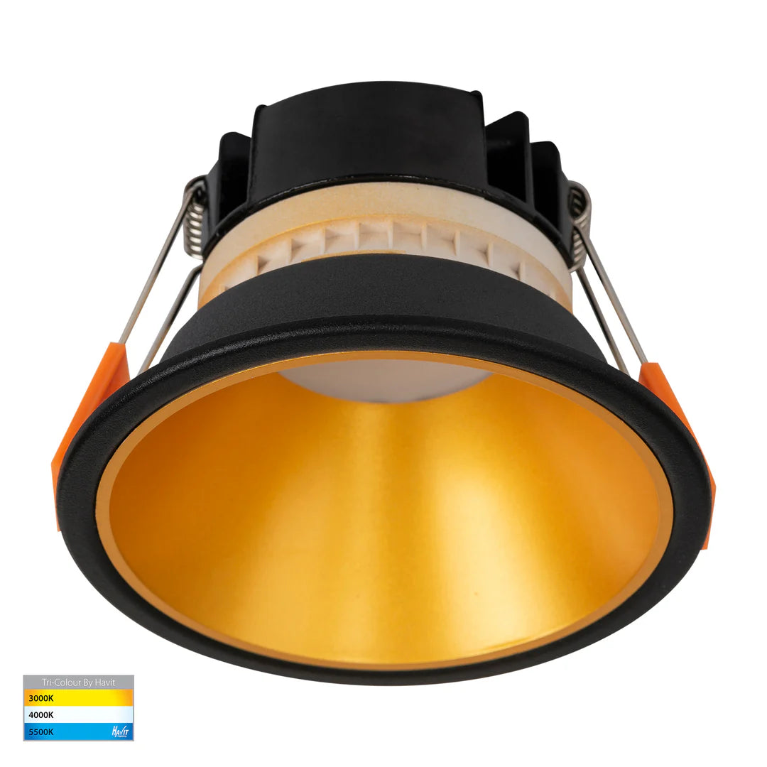 HV5528T-BG - Gleam Black with Gold Insert Tri Colour Fixed Deep LED Downlight Downlight