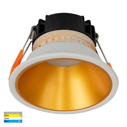 HV5528D2W - Gleam Black/White Fixed Dim to Warm LED Downlight Gold White Downlight
