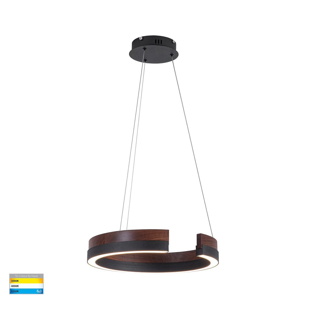 HV6092T - Orah Walnut Timber with Black Aluminium 600mm Round Pendant Pendant