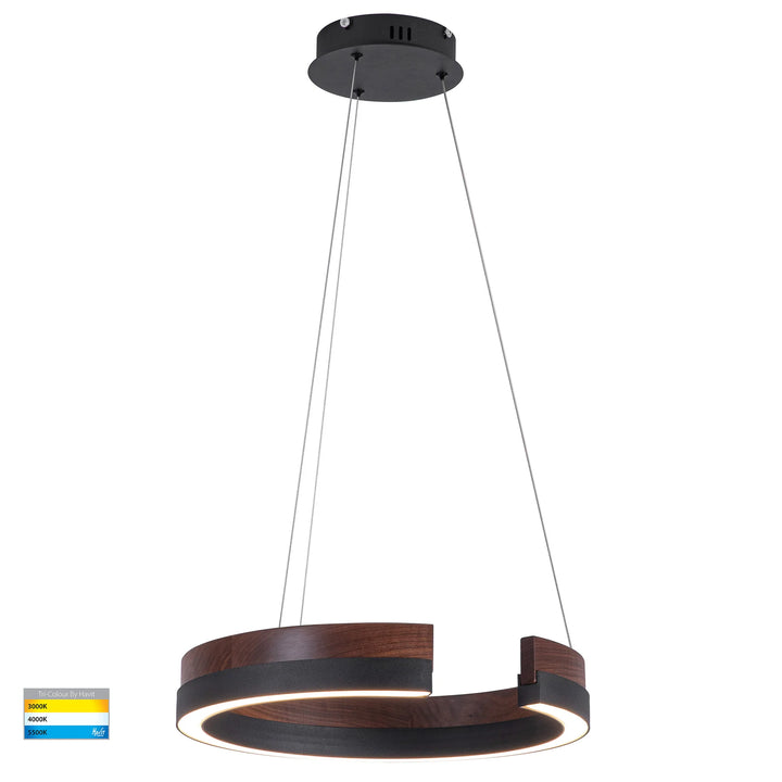 HV6094T - Orah Walnut Timber with Black Aluminium 800mm Round Pendant Pendant