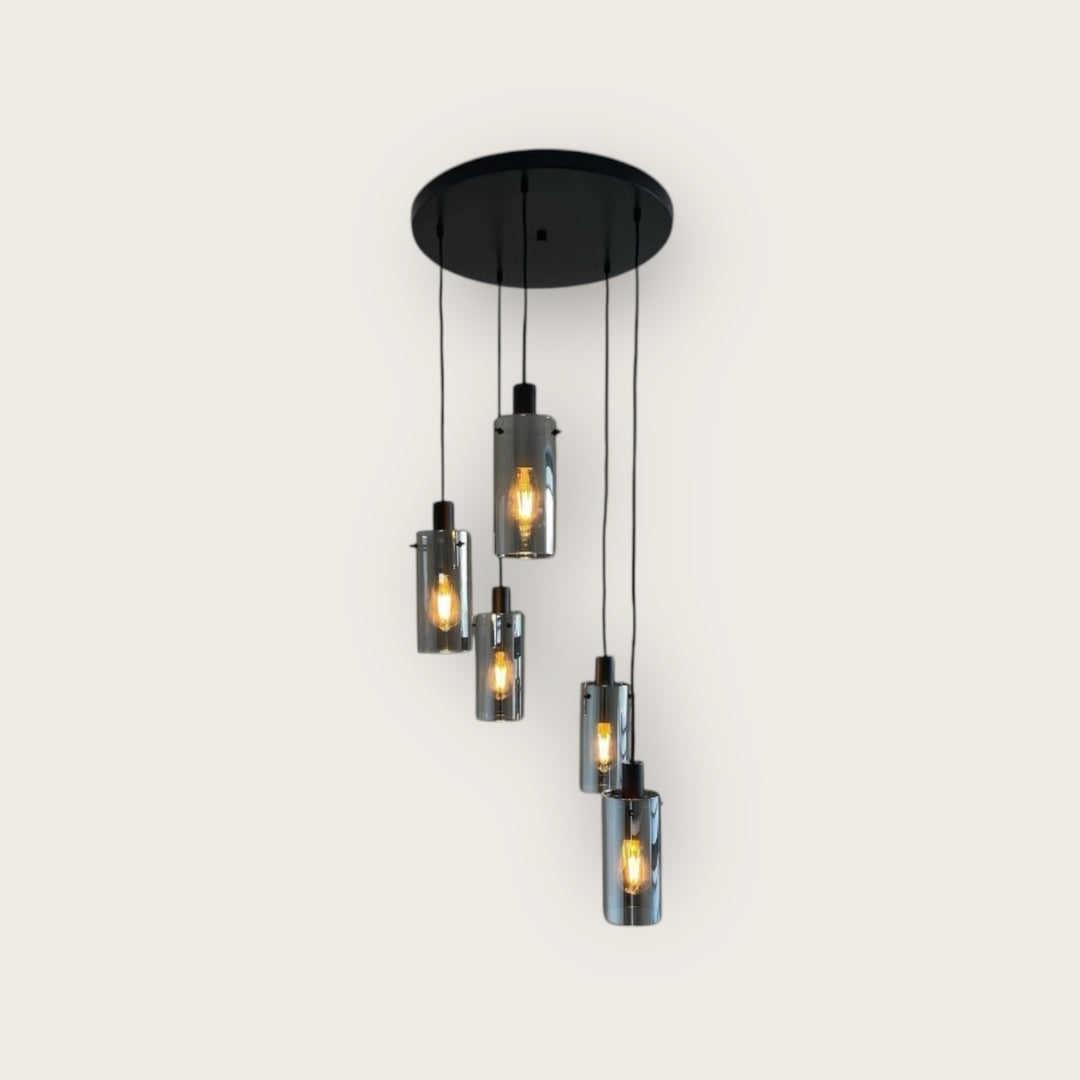 BAVARIA 5 ligh Pendant with Smokey Glass Pendant