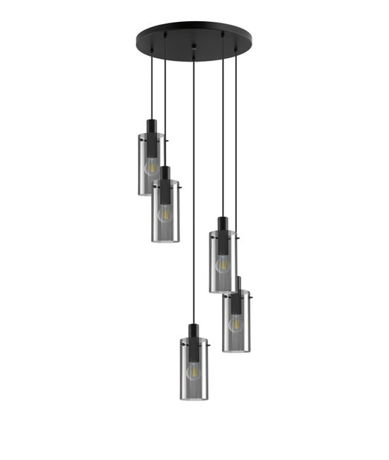 BAVARIA 5 ligh Pendant with Smokey Glass Pendant
