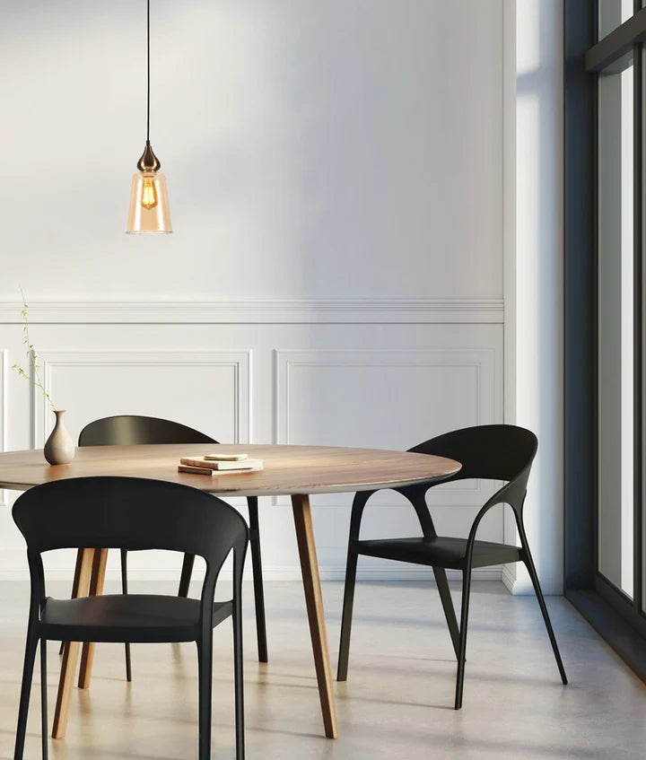 JEREZ: Modern Bronze Amber / Smokey Black Ellipse Glass Flat Top Pendant Lights Pendant