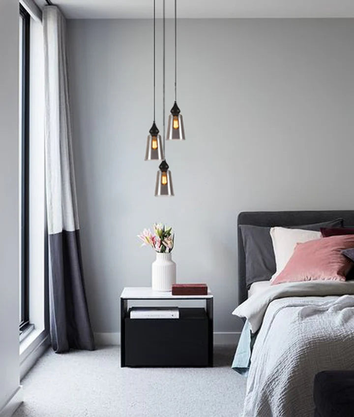 JEREZ: Bronze Amber/ Smokey Black Ellipse Glass Flat Top Round Base Pendant Lights Pendant