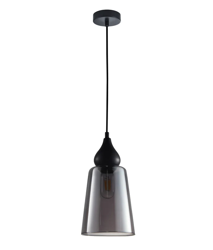 JEREZ: Modern Bronze Amber / Smokey Black Ellipse Glass Flat Top Pendant Lights Smokey Black Pendant