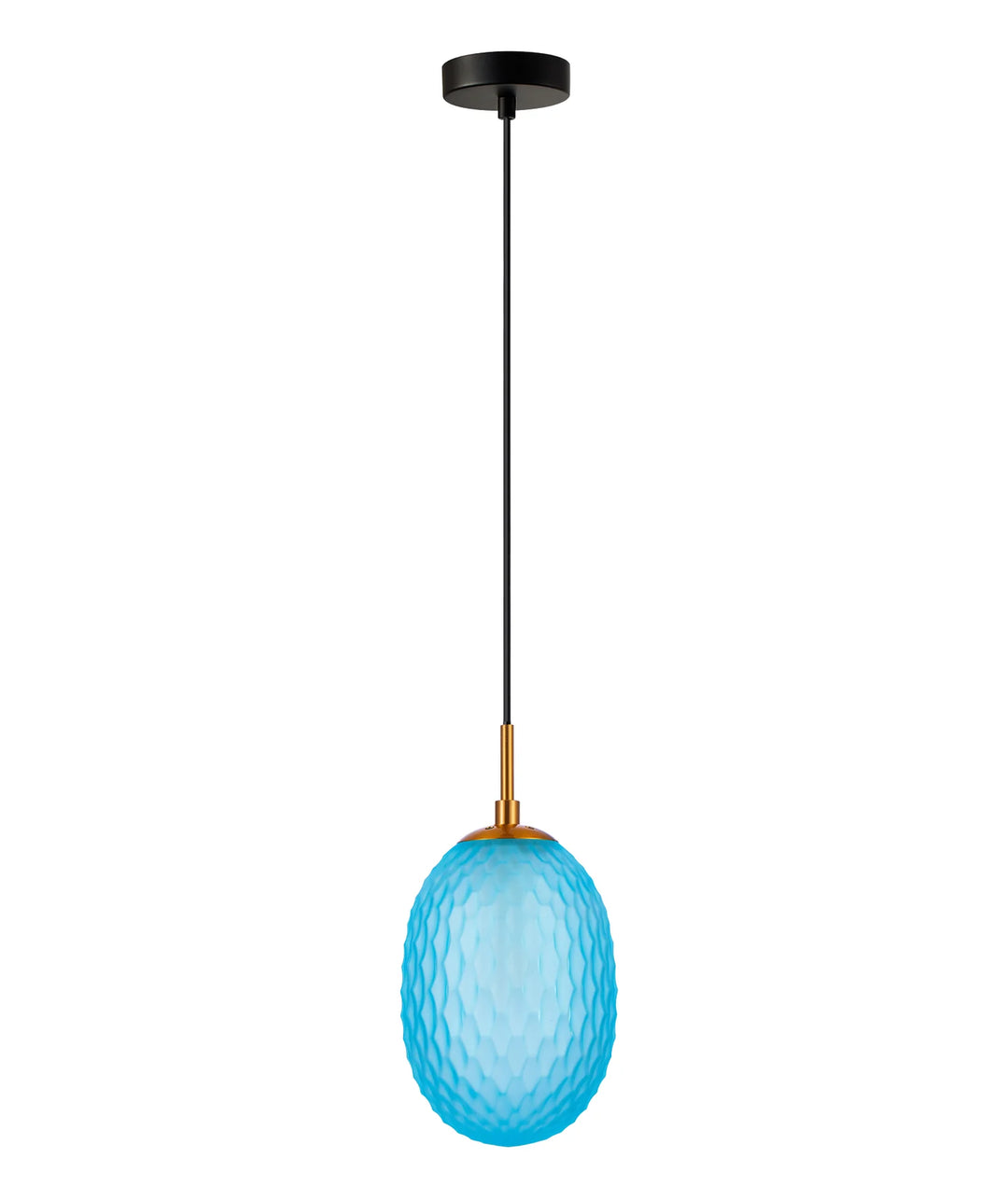 KATHAL: Interior Ellipse Glass Segmented with Brass Highlight Enclosed Pendant Lights Blue Pendant