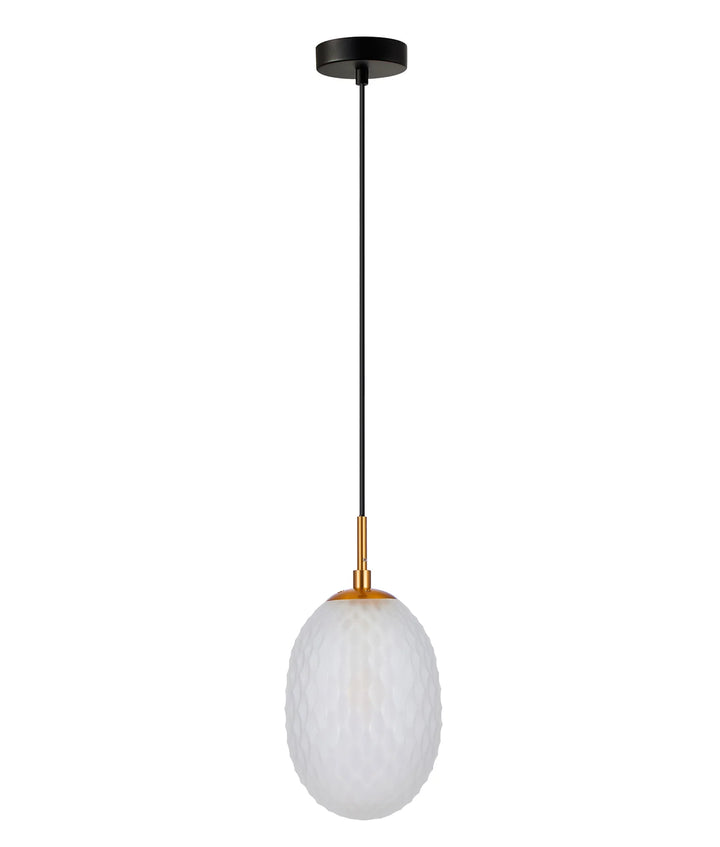 KATHAL: Interior Ellipse Glass Segmented with Brass Highlight Enclosed Pendant Lights Frosted Pendant
