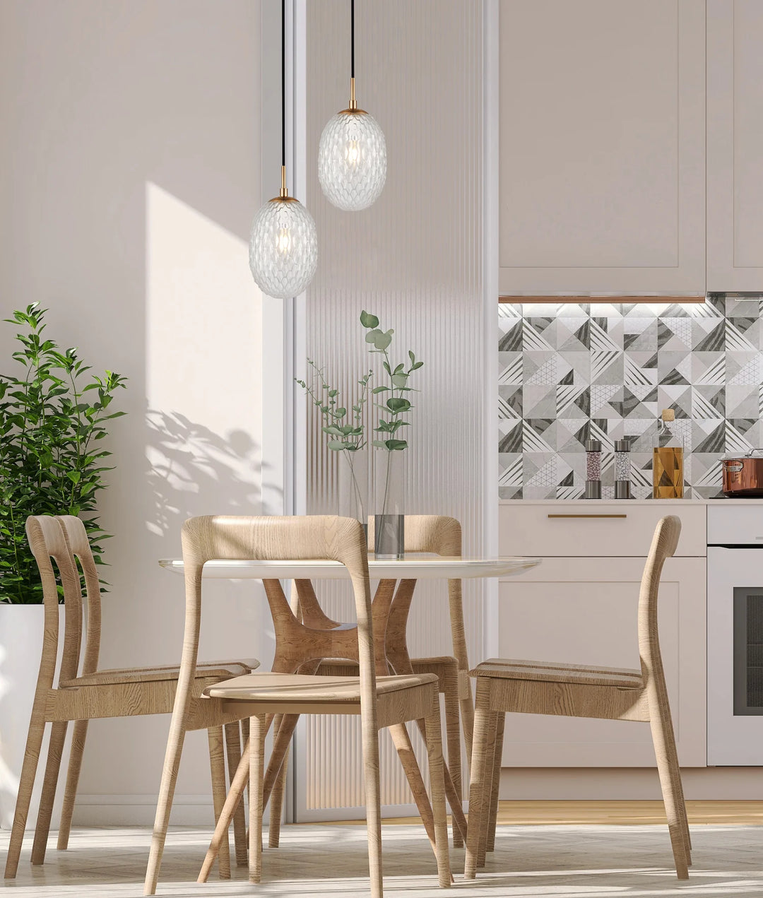 KATHAL: Interior Ellipse Glass Segmented with Brass Highlight Enclosed Pendant Lights Pendant