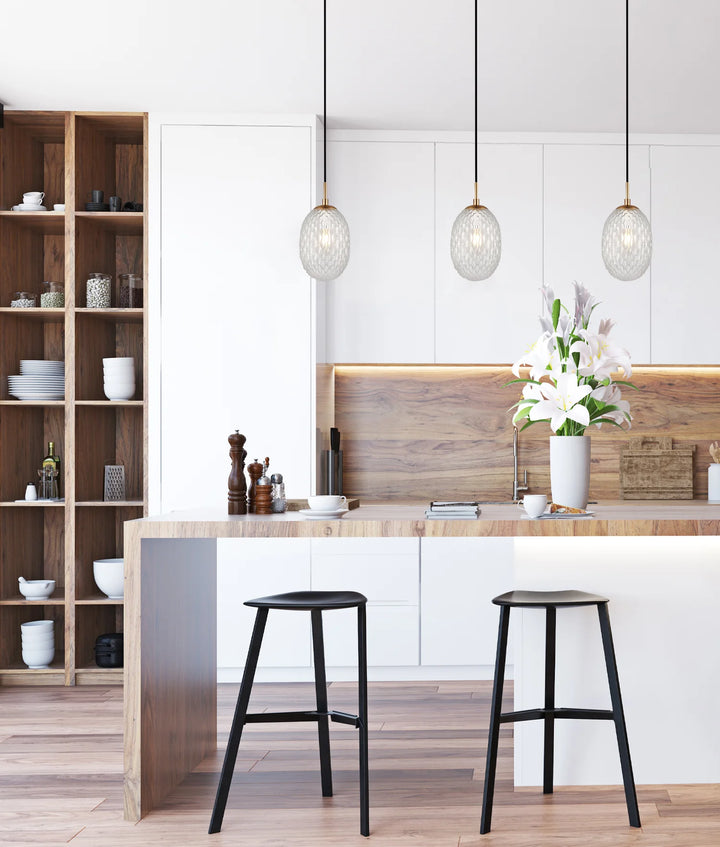 KATHAL: Interior Ellipse Glass Segmented with Brass Highlight Enclosed Pendant Lights Pendant
