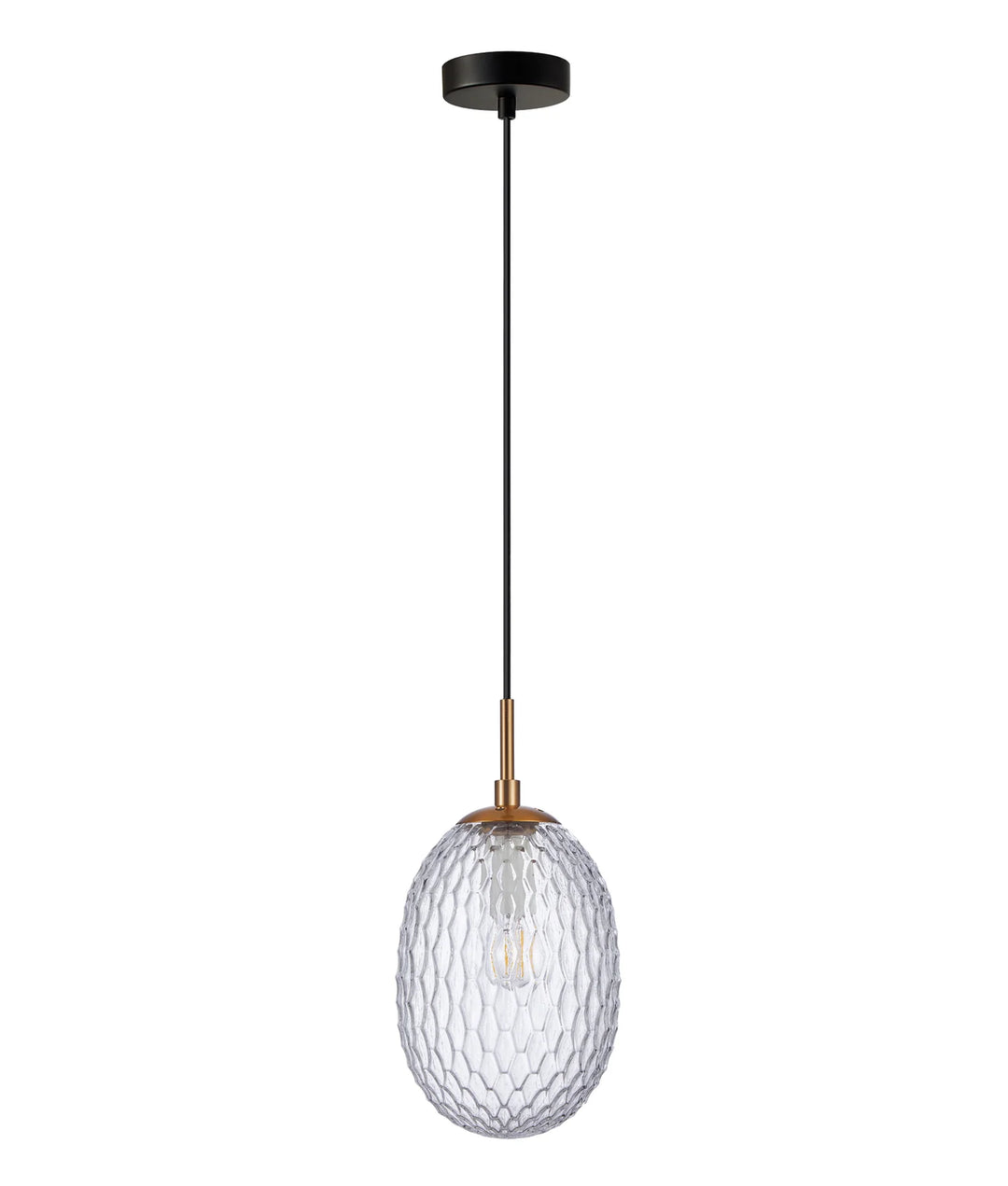 KATHAL: Interior Ellipse Glass Segmented with Brass Highlight Enclosed Pendant Lights Clear Pendant
