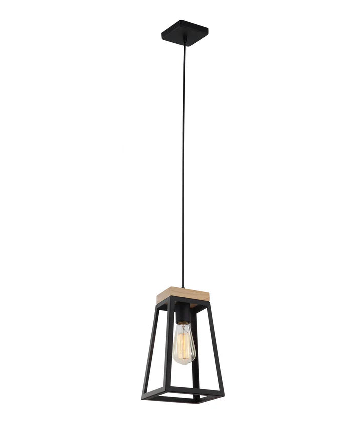 LANTERNA: Scandinavian Wood Trapezium Pendant Lights Black Pendant