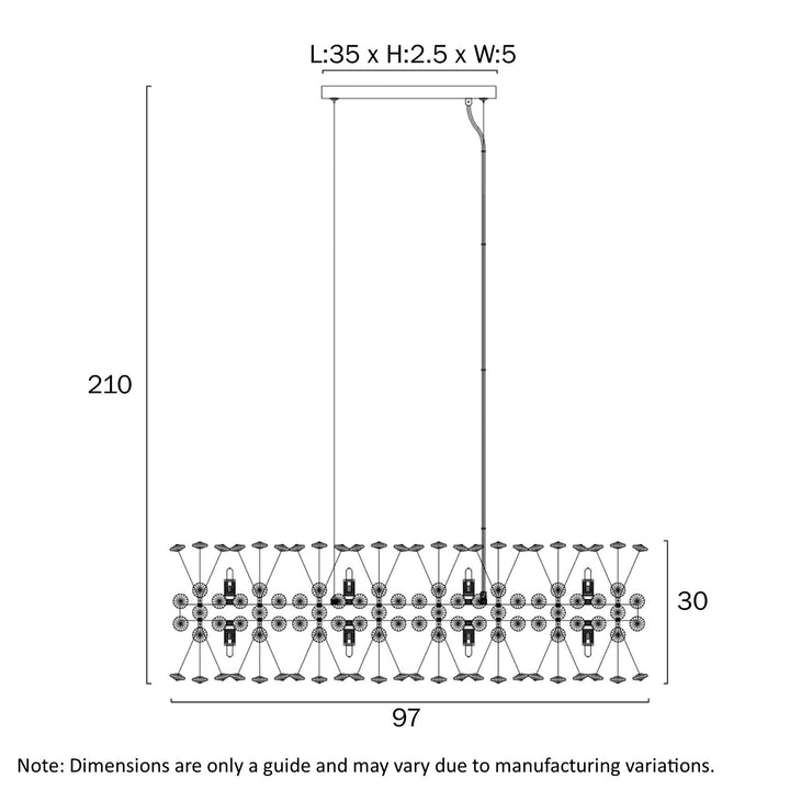 Telbix LERIDA 12 LIGHT RECTANGULAR PENDANT GOLD Pendant