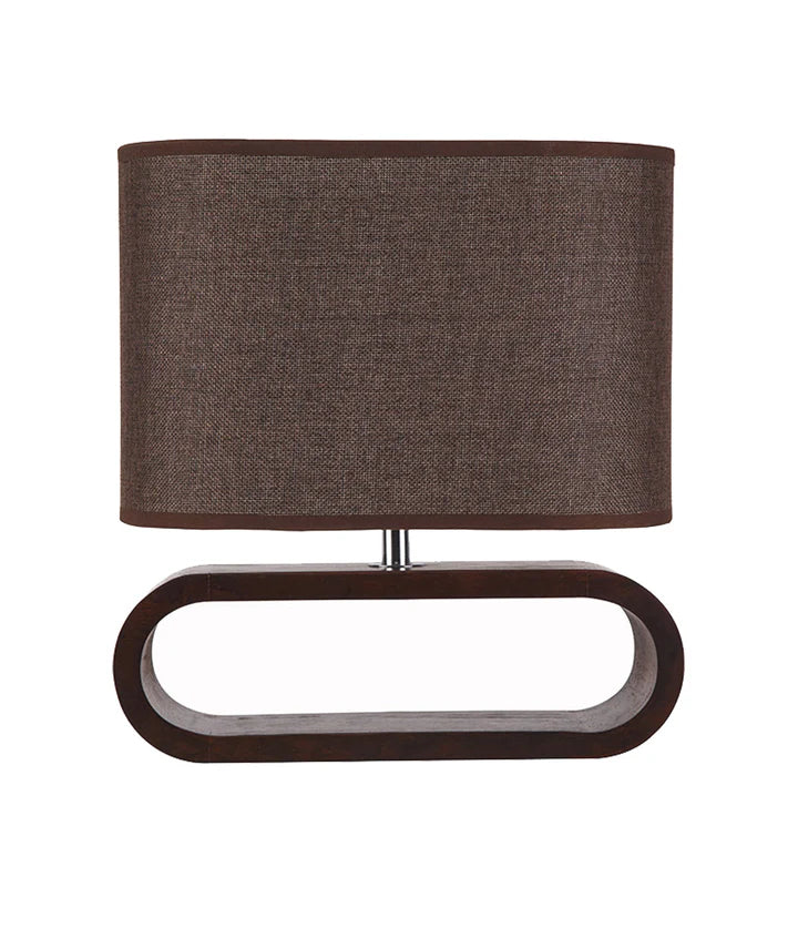 LOTUS: Blonde / Dark Wood Cloth Shade Table Lamps Brown TABLE LAMP