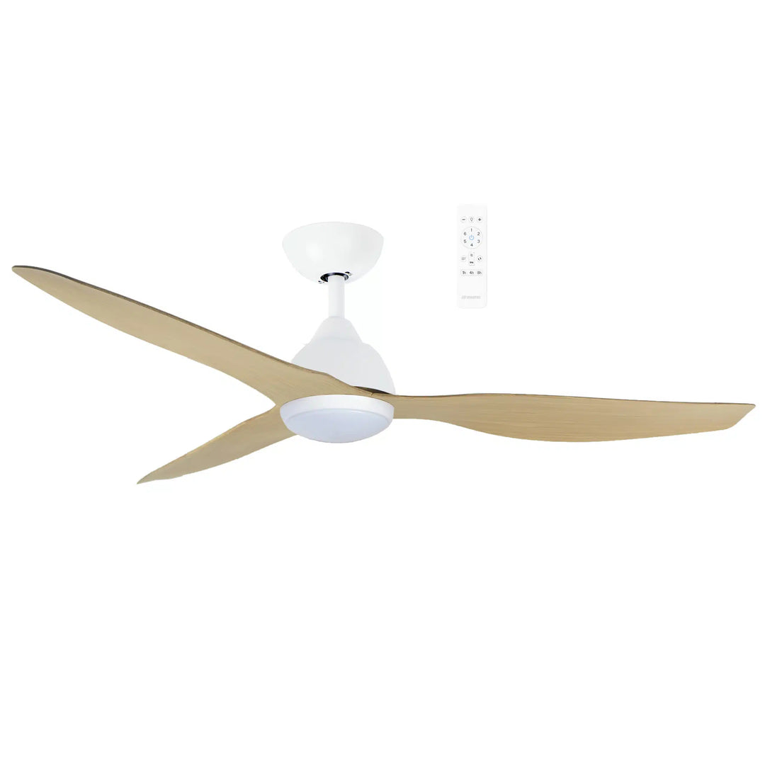 Avoca DC 48″ & 52″ Smart Ceiling Fan With WIFI Remote Control + LED Light White with Oak Celling Fan