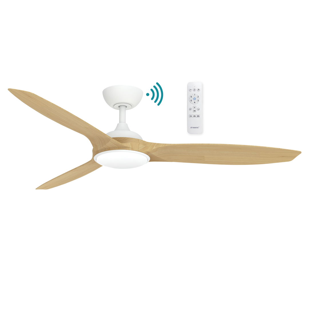 Newport DC 56″ Smart Ceiling Fan With WIFI Remote Control +LED Light Matte White with Oak Ceiling Fan