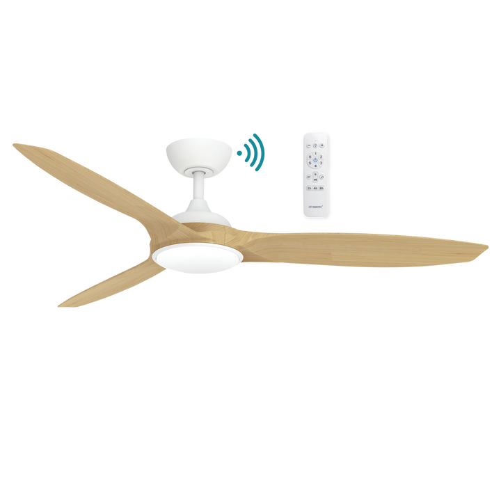 Newport DC 56″ Smart Ceiling Fan With WIFI Remote Control +LED Light Matte White with Oak Ceiling Fan