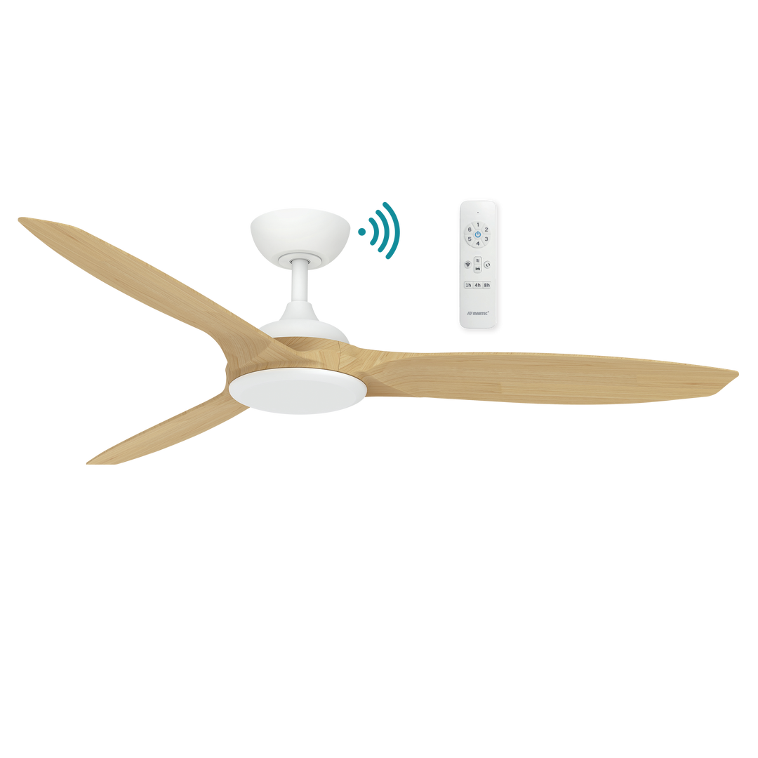 Newport DC 56″ Smart Ceiling Fan With WIFI Remote Control Matte White with Oak Ceiling Fan