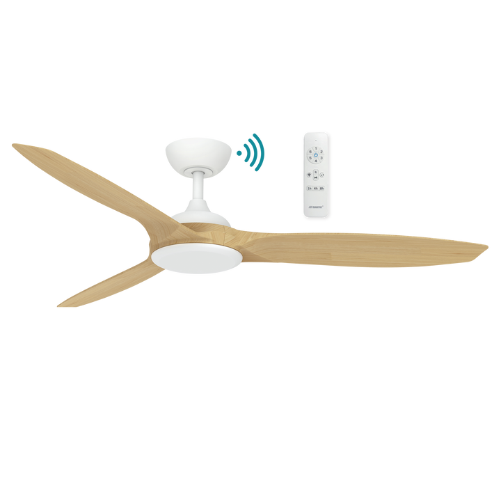 Newport DC 56″ Smart Ceiling Fan With WIFI Remote Control Matte White with Oak Ceiling Fan