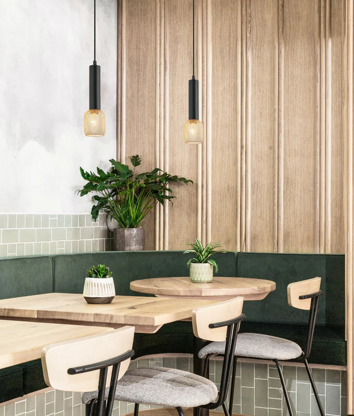 MIKRO: Modern Karaoke Mic Shape Interior Cylinder & Mesh Pendant Lights Pendant