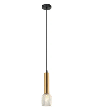 MIKRO: Modern Karaoke Mic Shape Interior Cylinder & Mesh Pendant Lights Antique Brass with Chrome Mesh Pendant