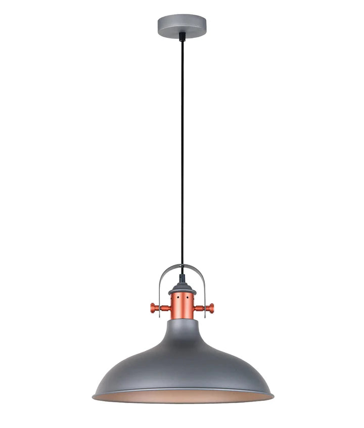 NARVIK: Industrial Scandinavian Dome Shape With Copper Plating Pendant Lights Matte Grey Pendant