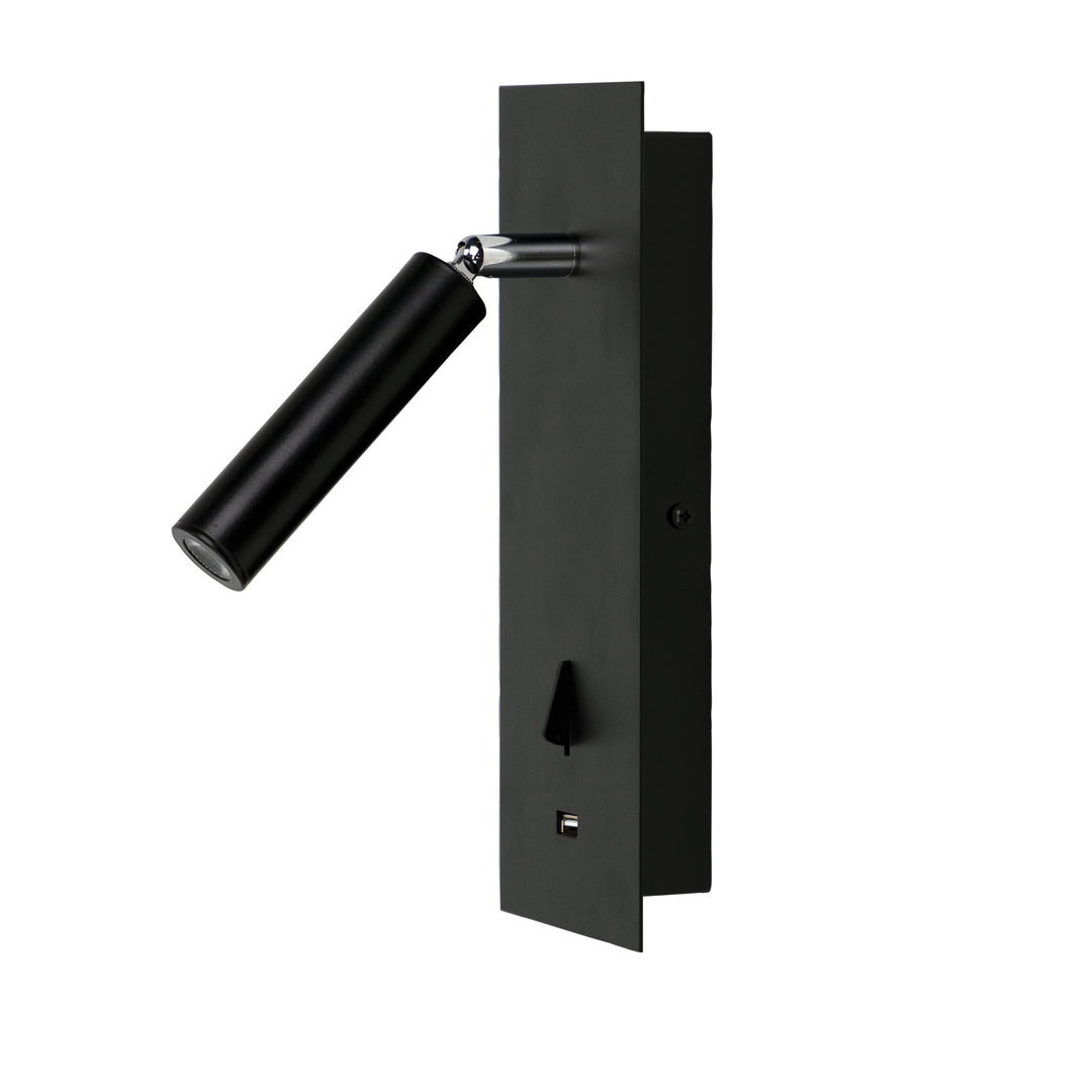 HOTEL 3W LED Spot with USB & Switch Black Black WALL LIGHT