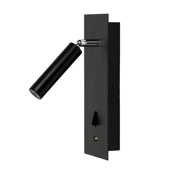HOTEL 3W LED Spot with USB & Switch Black Black WALL LIGHT