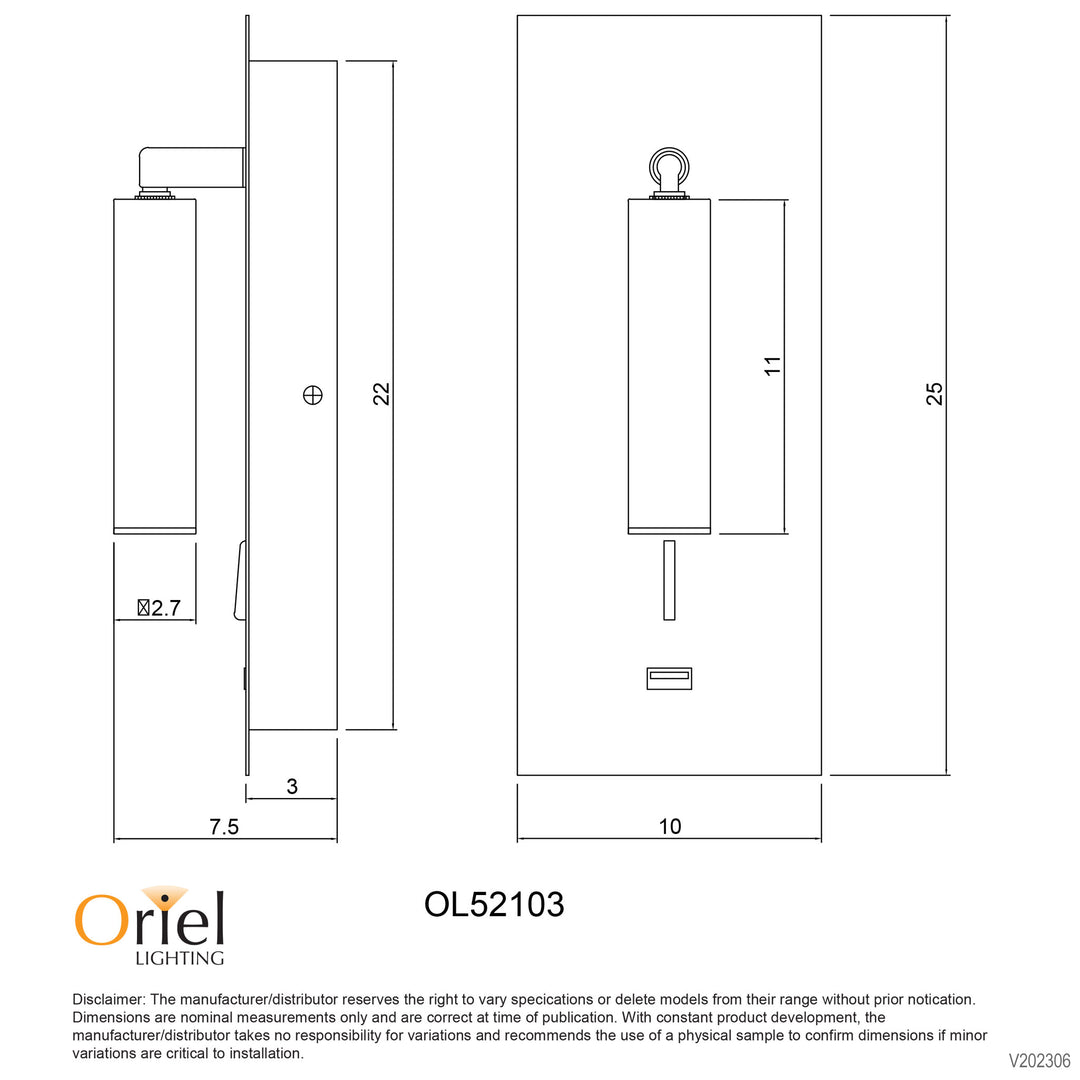 HOTEL 3W LED Spot with USB & Switch Black WALL LIGHT