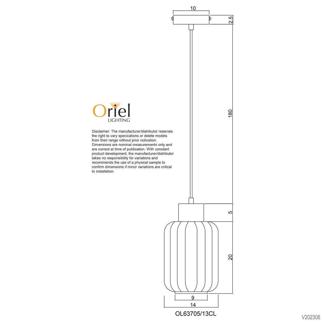 MILLER.130 Ribbed Glass Pendant Pendant
