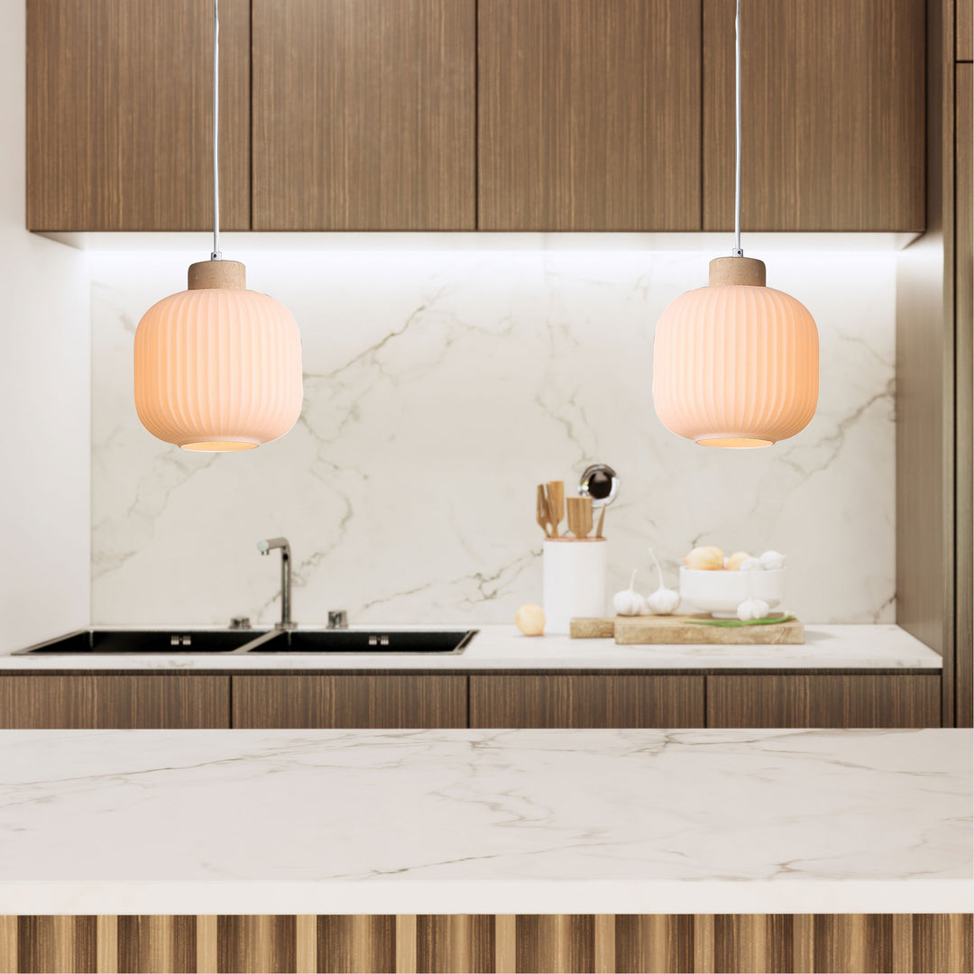 BOLLI Real Timber & Opal Glass Pendant Pendant