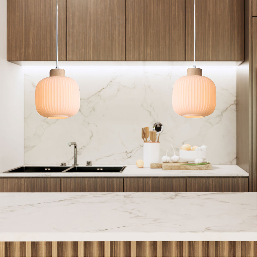 BOLLI Real Timber & Opal Glass Pendant Pendant