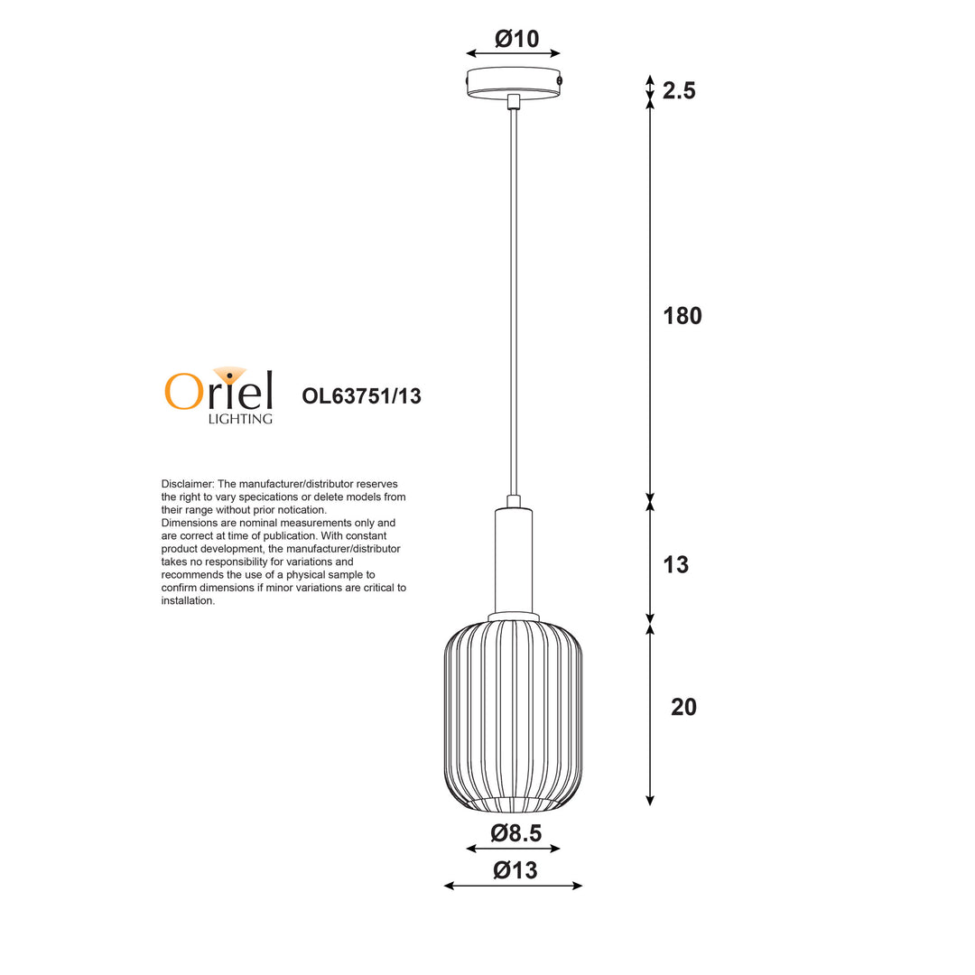 LUXE.130 Ribbed Glass Pendant Pendant