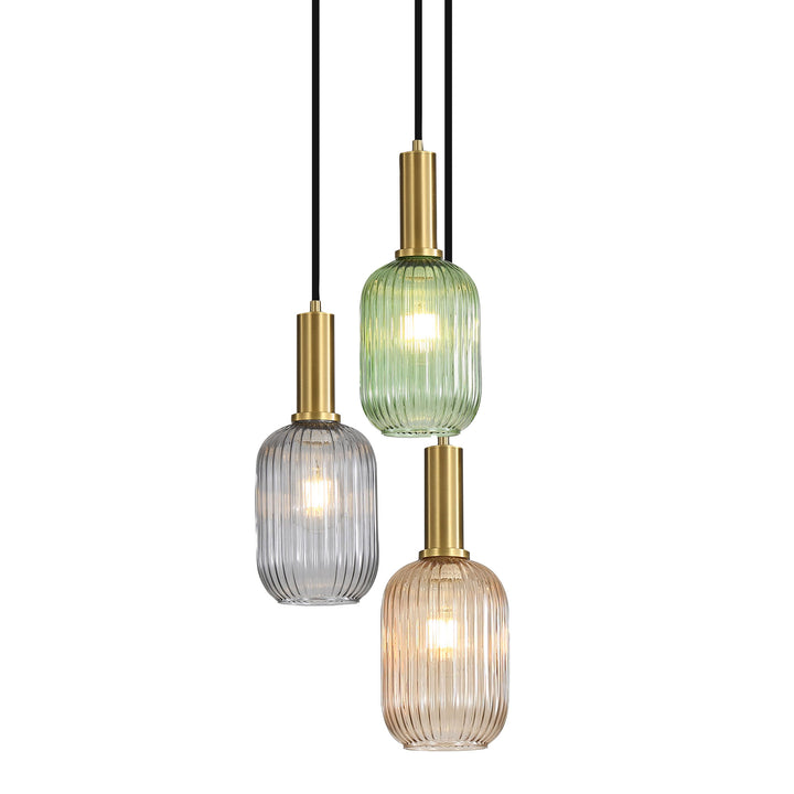 LUXE TRILIGHT 3lt Ribbed Glass Pendant Pendant