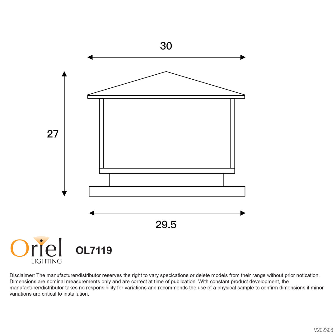 CORTEZ Black 240v Outdoor Pillar Mount 30x30cm Pillar light