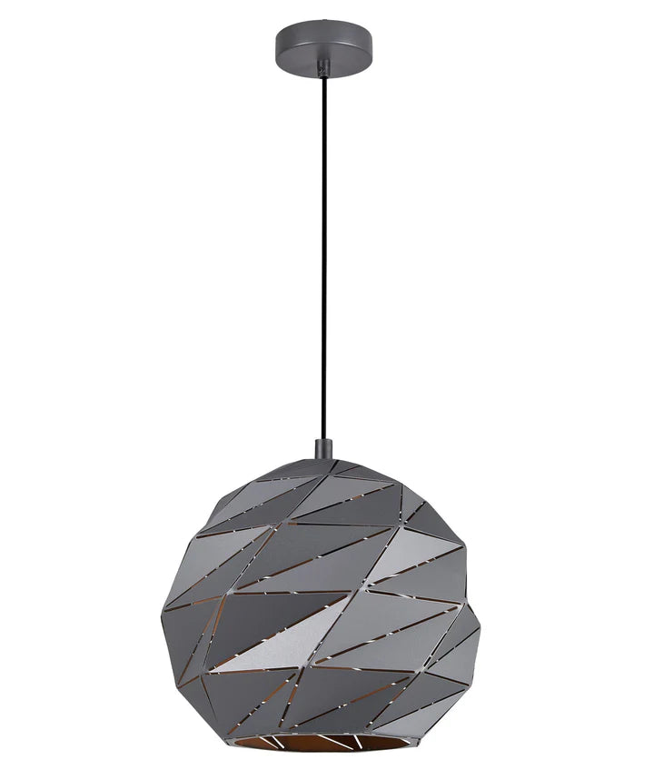ORIGAMI: Interior Small/Large Dome Carved Iron Origami Style Pendant Lights Large Matte Grey Pendant