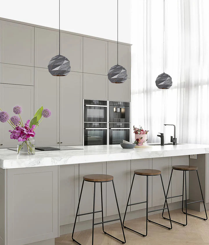 ORIGAMI: Interior Small/Large Dome Carved Iron Origami Style Pendant Lights Pendant