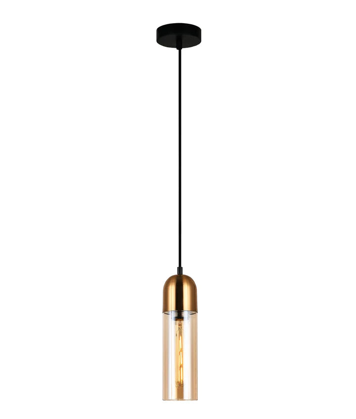 PASTILLE: Interior Round Top Cylinder Glass Pendant Lights Amber glass Antique Brass highlight Pendant