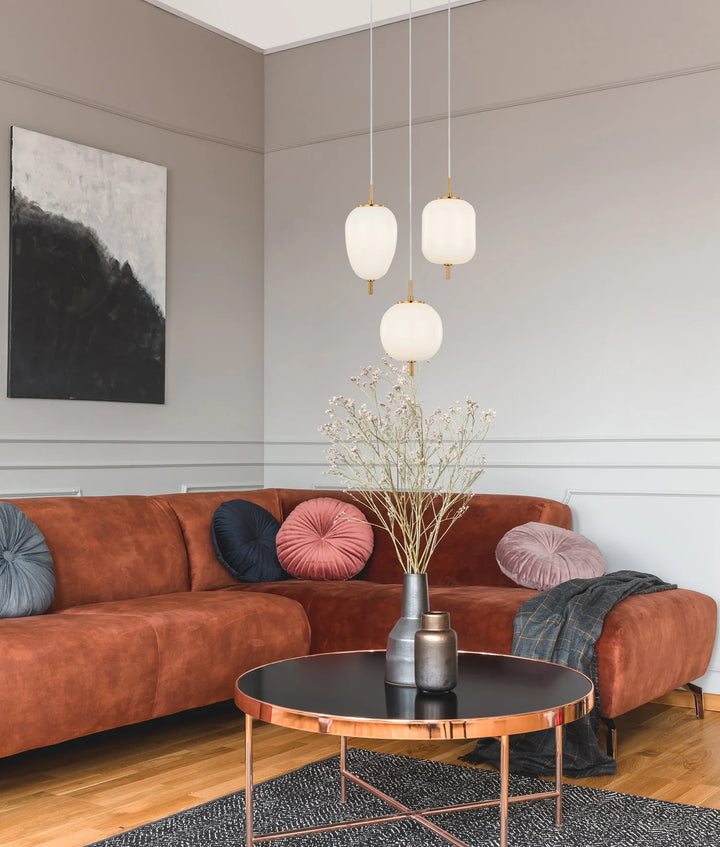 PINO: Interior Opal Matte / Smokey Black Mirror Finish Glass Round Pendant Lights Pendant