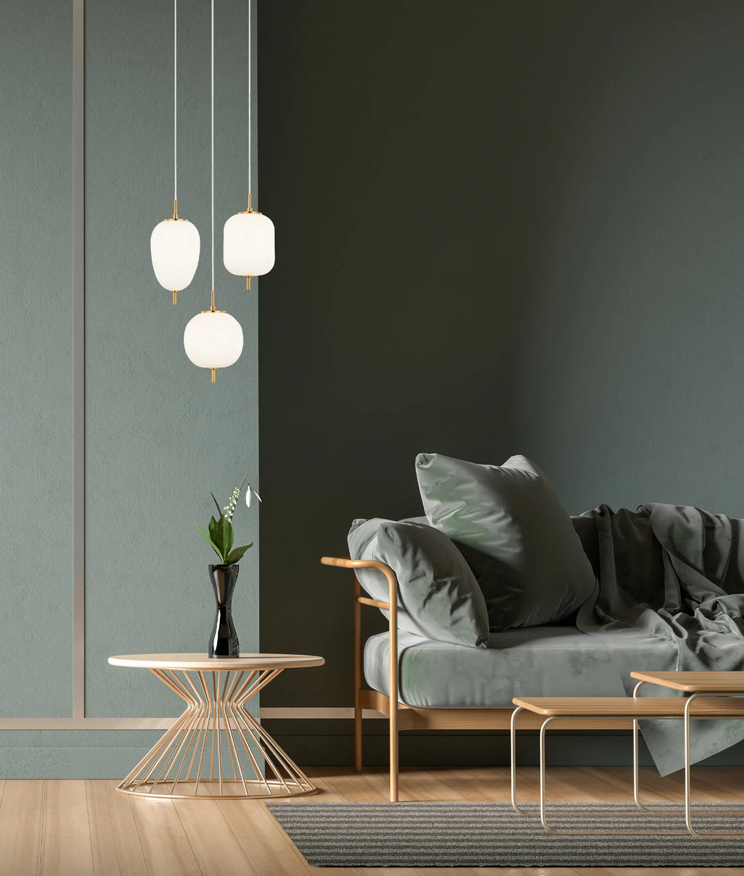 PINO: Interior Opal Matte / Smokey Black Mirror Finish Glass Round Pendant Lights Pendant