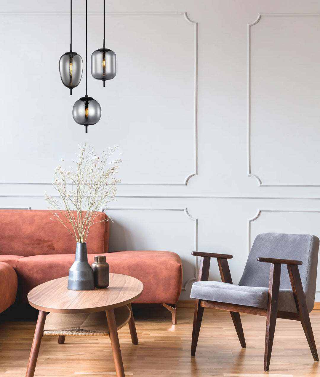 PINO: Interior Opal Matte / Smokey Black Mirror Finish Jar Pendant Lights Pendant