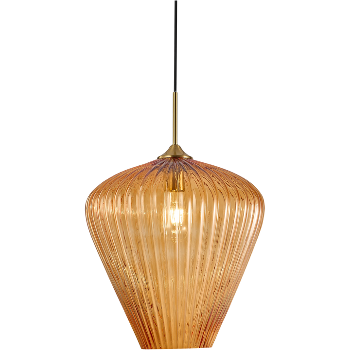 Ribbon Fluted Glass Pendant Light 360mm Amber Pendant